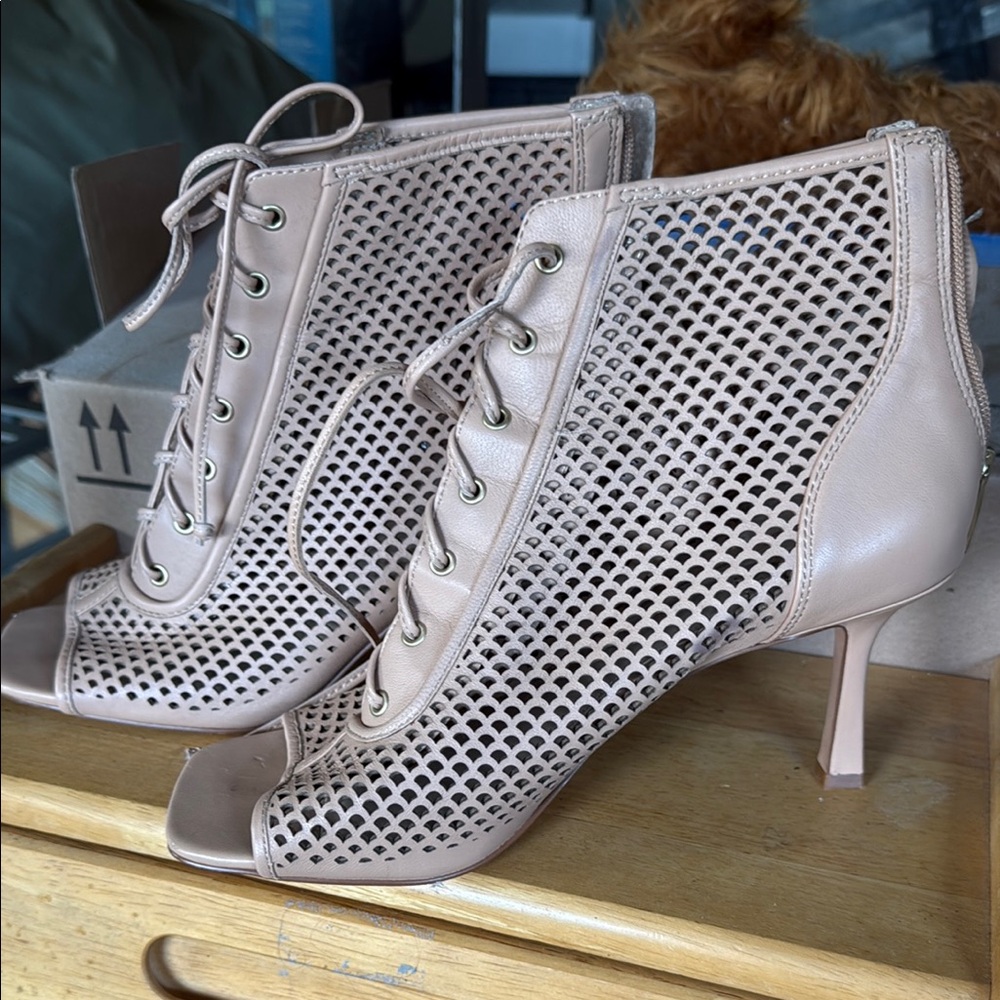 Vince Camuto Taupe Lace-Up Heeled Boots